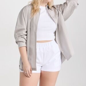 Good American White High Rise Relaxed Fit Weekend Poplin Shorts Pockets Sz 5=2x